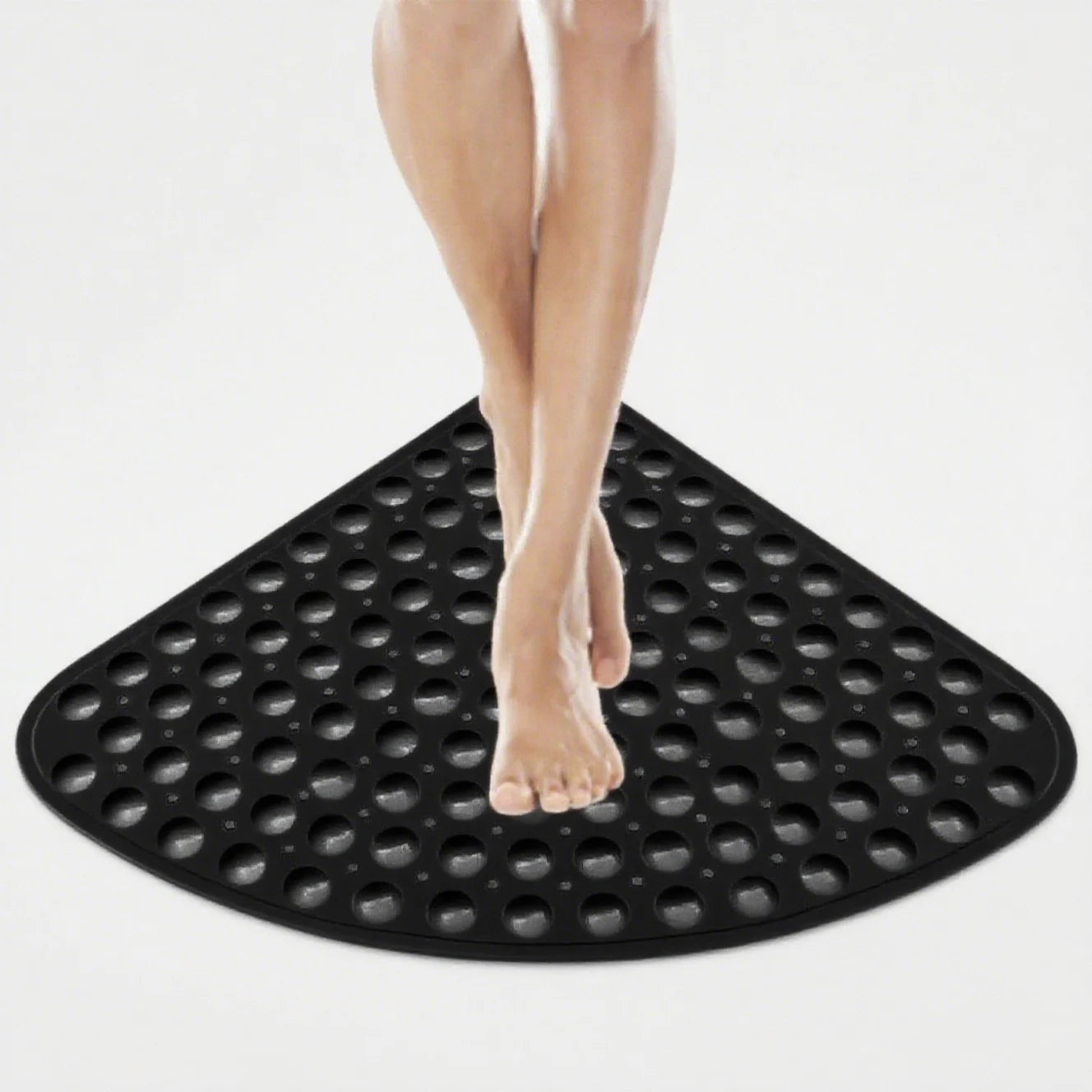 Non-Slip Corner Shower Mat 54x54cm – Rubber Suction Cup Bath Mat with Drain Holes & Massage Foot Surface