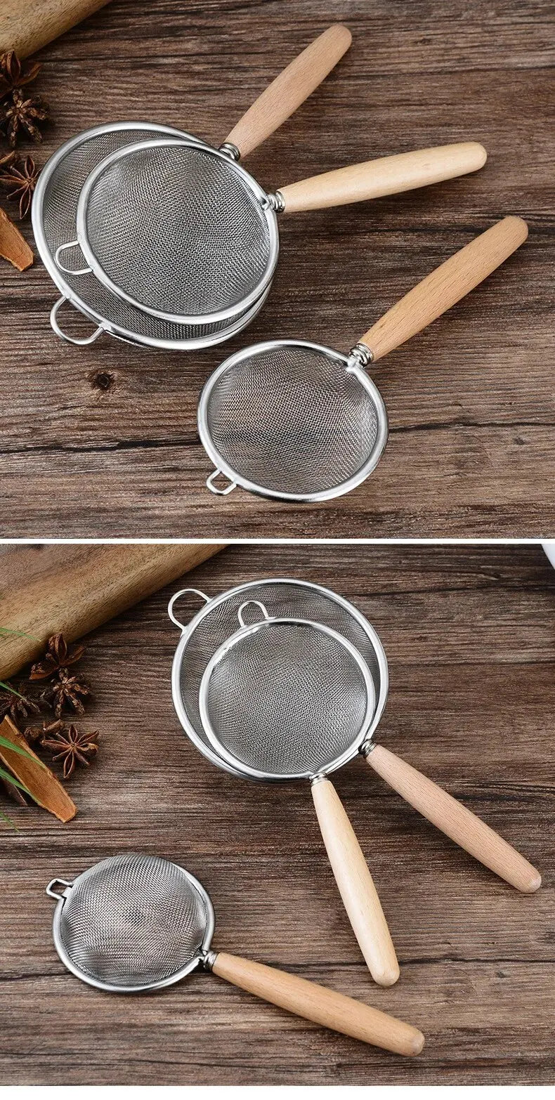 304 Stainless Steel Mesh Filter Spoon with Wooden Handle