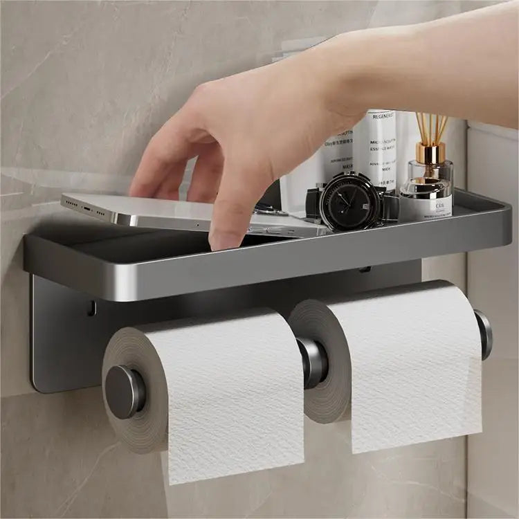 Wall-Mounted Toilet Paper Holder with Mobile Phone Shelf Bathroom & Kitchen Roll Rack