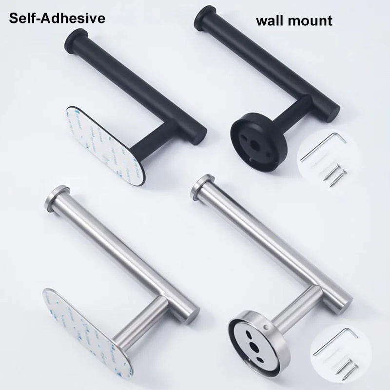 Black Stainless Steel Toilet Paper Holder Self-Adhesive Bathroom Tissue Rack