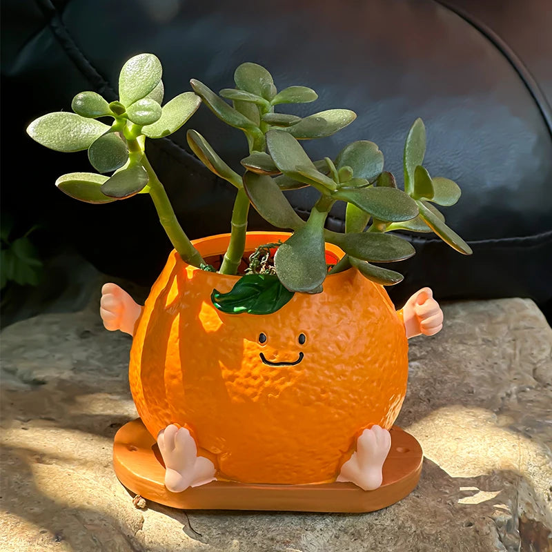 Cute Cartoon Orange Smiling Face Flower Pot