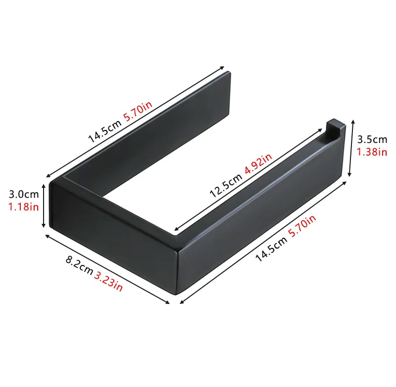 Black Self-Adhesive Toilet Paper Holder Stainless Steel Wall Mount Tissue Roll Rack