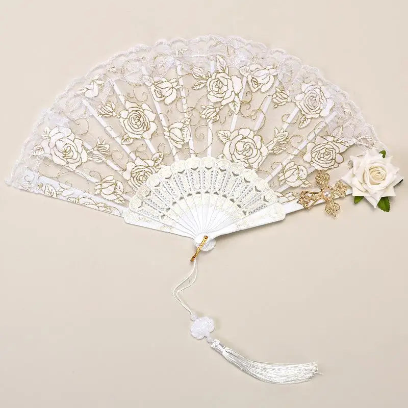 European Lace Embroidered Silk Handheld Fan Retro Decorative Fan