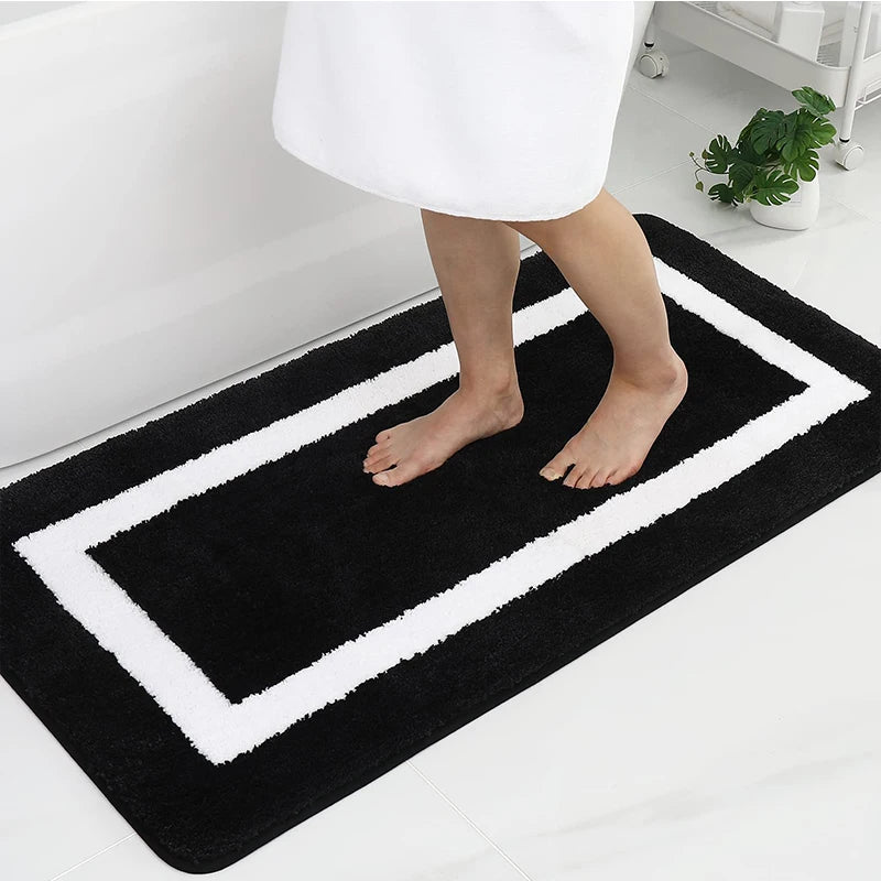 Absorbent Microfiber Bath Mat, Soft Plush Non-Slip Bathroom Rug, Thick Floor Mat for Shower, Toilet & Bedroom