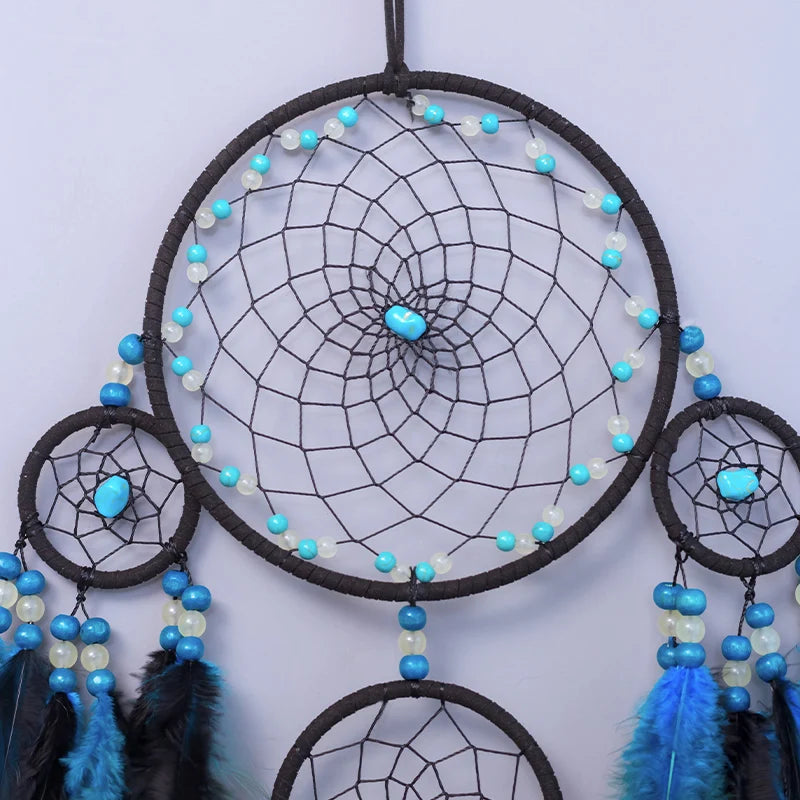 Auspicious Five Rings Dream Catcher Feather Wall Hanging Decor