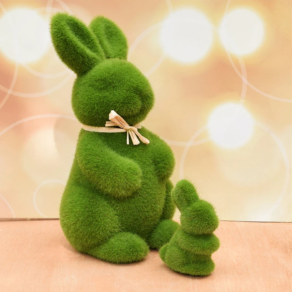 Artificial Moss Easter Bunny Figurine – Cute Foam Flocking Decoration