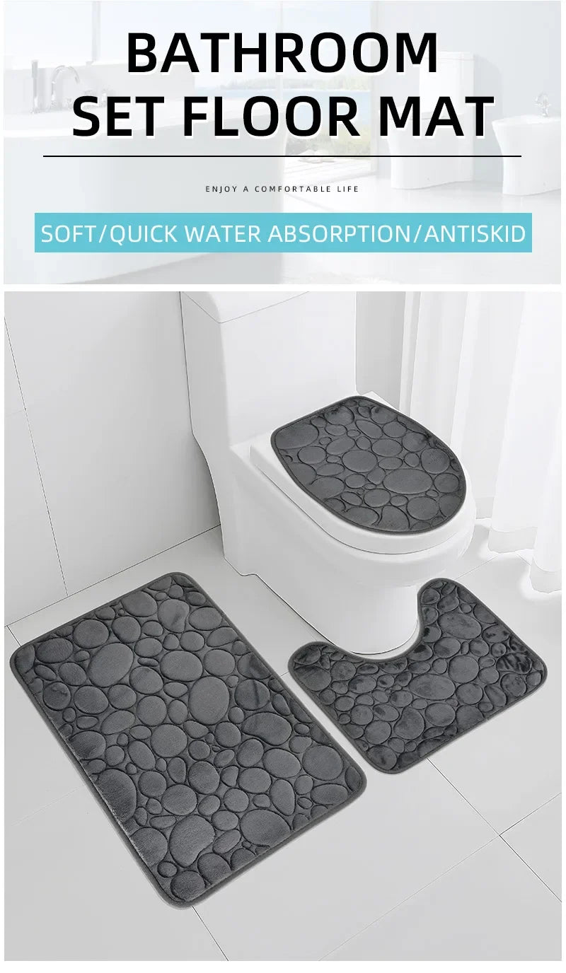 3-Piece Microfiber Bathroom Mat Set Non-Slip Absorbent Floor Rugs Soft and Comfortable