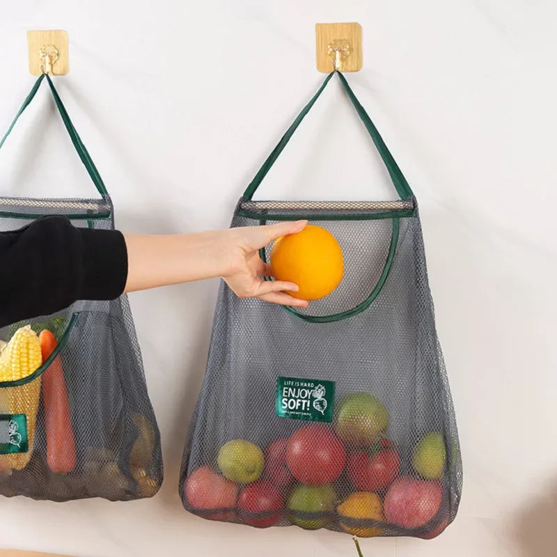 Reusable Kitchen Hanging Mesh Bag – Ventilated Fruit & Vegetable Storage Net for Ginger, Garlic, Potatoes, Onions