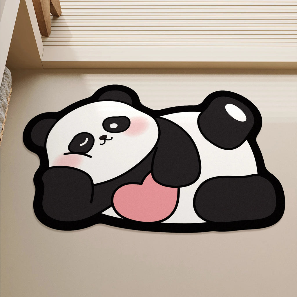 Rubber Panda Bathroom Mat Non-Slip Absorbent Quick-Drying Floor Rug Cartoon Design