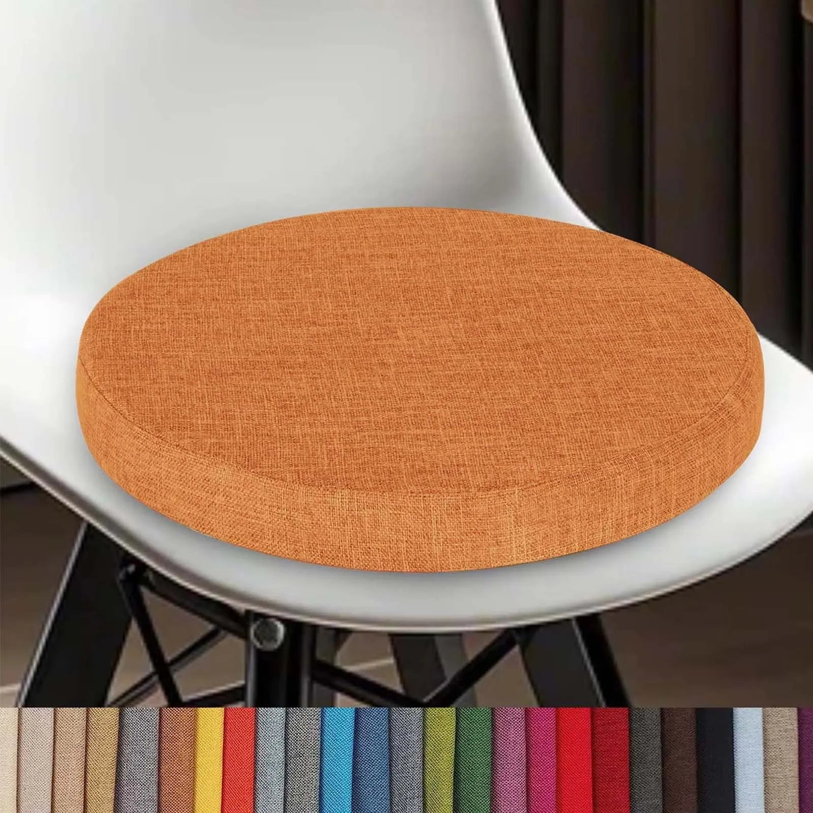 Round Linen Seat Cushion – Breathable PU Foam Pad for Dining & Bar Chairs