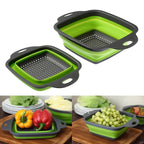 2PCS Silicone Folding Drain Basket – Square & Round Kitchen Strainer