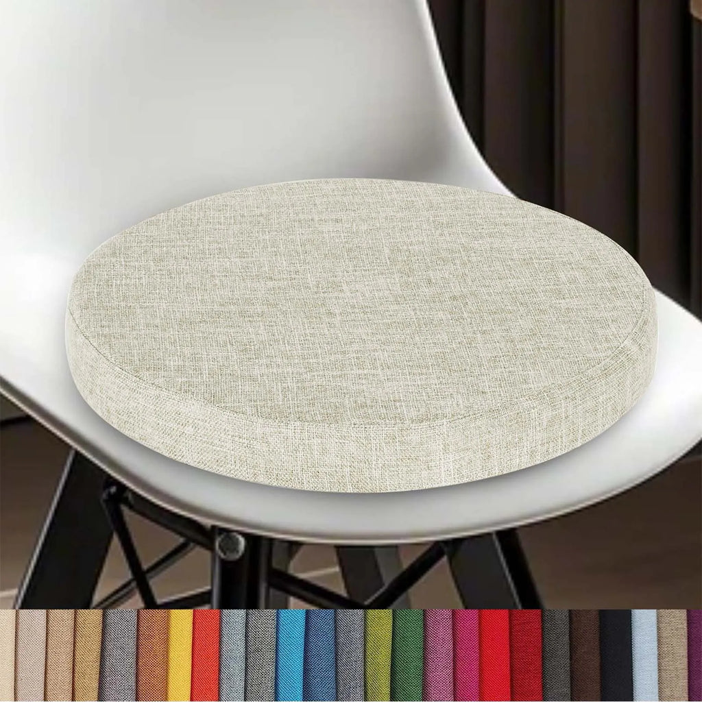 Round Linen Seat Cushion – Breathable PU Foam Pad for Dining & Bar Chairs