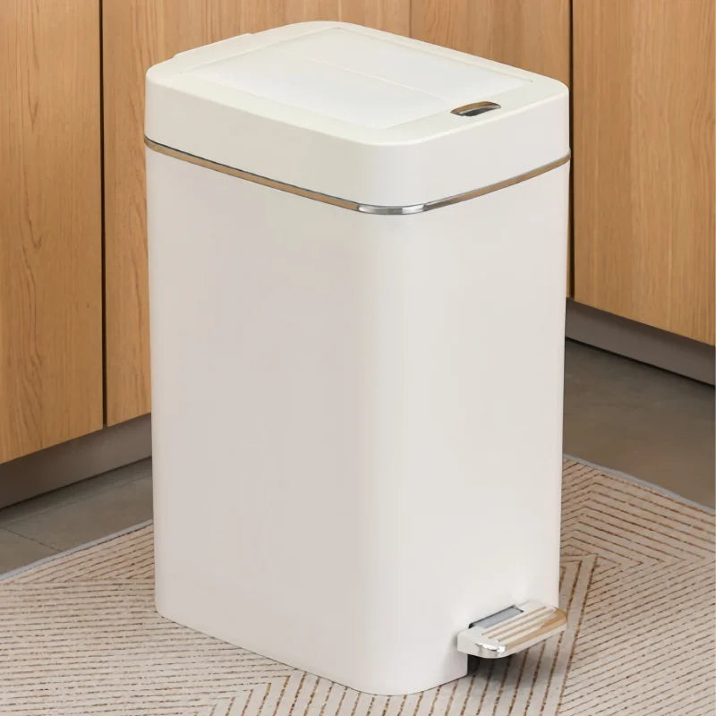 Large Capacity Pedal Trash Can for Bathroom & Living Room, Silent Slow-Close Foot-Operated Waste Bin