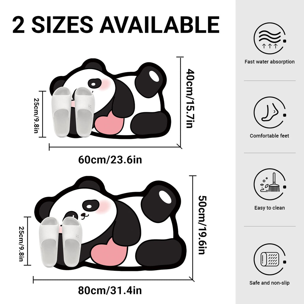 Rubber Panda Bathroom Mat Non-Slip Absorbent Quick-Drying Floor Rug Cartoon Design