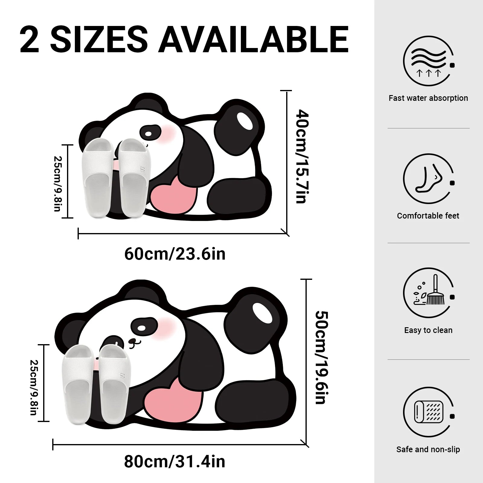 Rubber Panda Bathroom Mat Non-Slip Absorbent Quick-Drying Floor Rug Cartoon Design