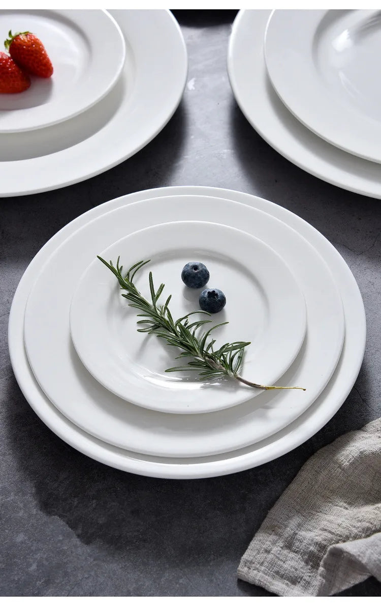 Round Ceramic Plate – Solid Porcelain Tableware for Home & Hotel