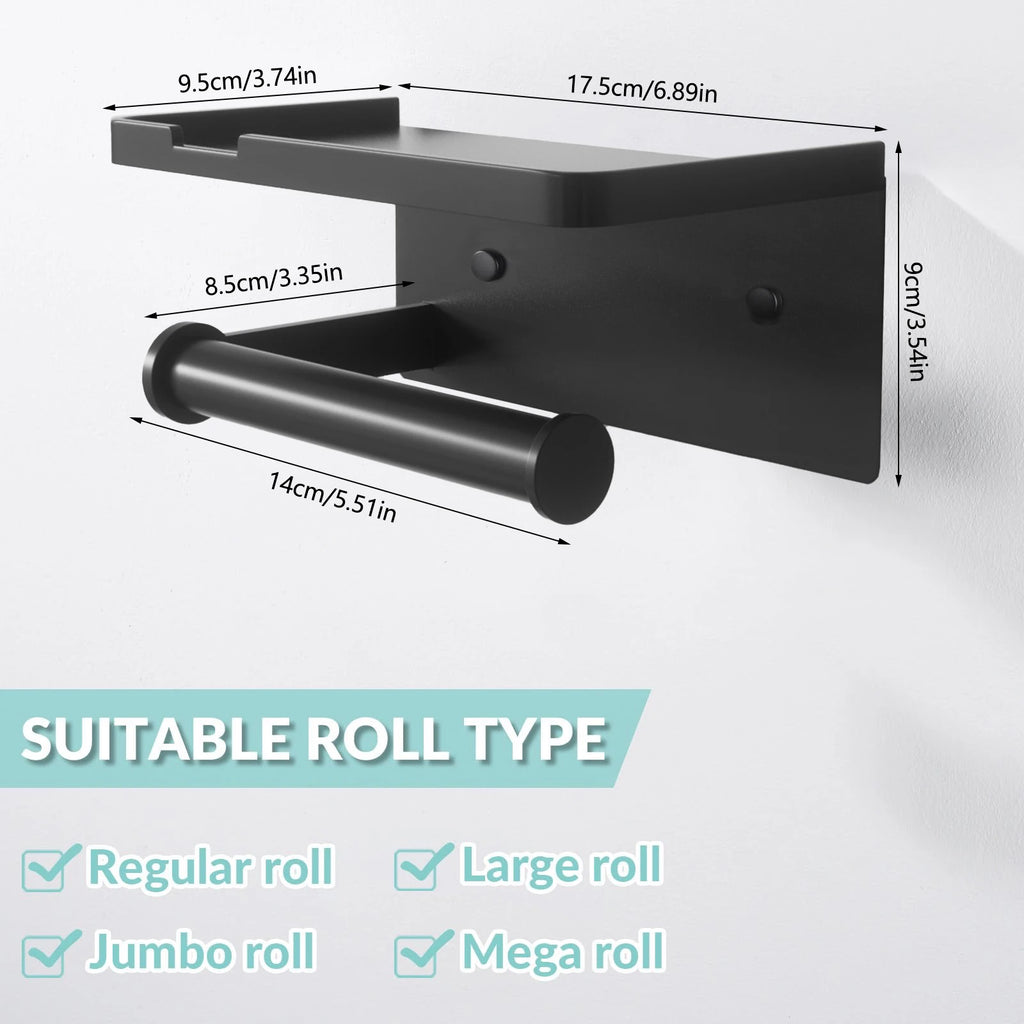 Wall-Mounted Toilet Paper Holder with Mobile Phone Shelf Bathroom & Kitchen Roll Rack