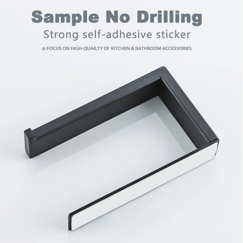 Black Self-Adhesive Toilet Paper Holder Stainless Steel Wall Mount Tissue Roll Rack