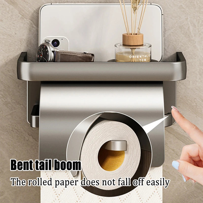 Drill-Free Wall-Mounted Aluminum Toilet Paper Holder Bathroom & Kitchen Tissue Rack