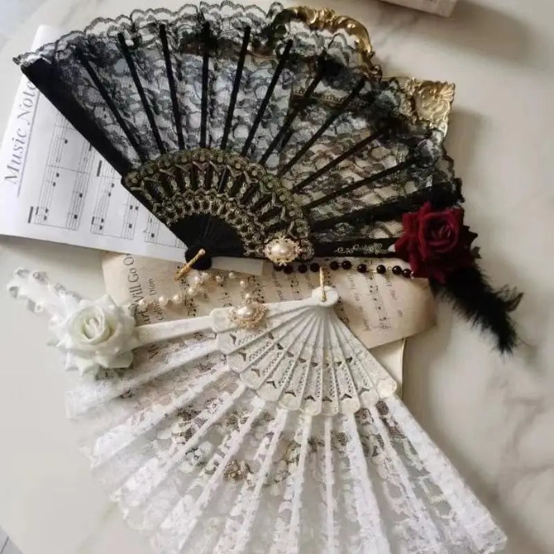 European Lace Embroidered Silk Handheld Fan Retro Decorative Fan