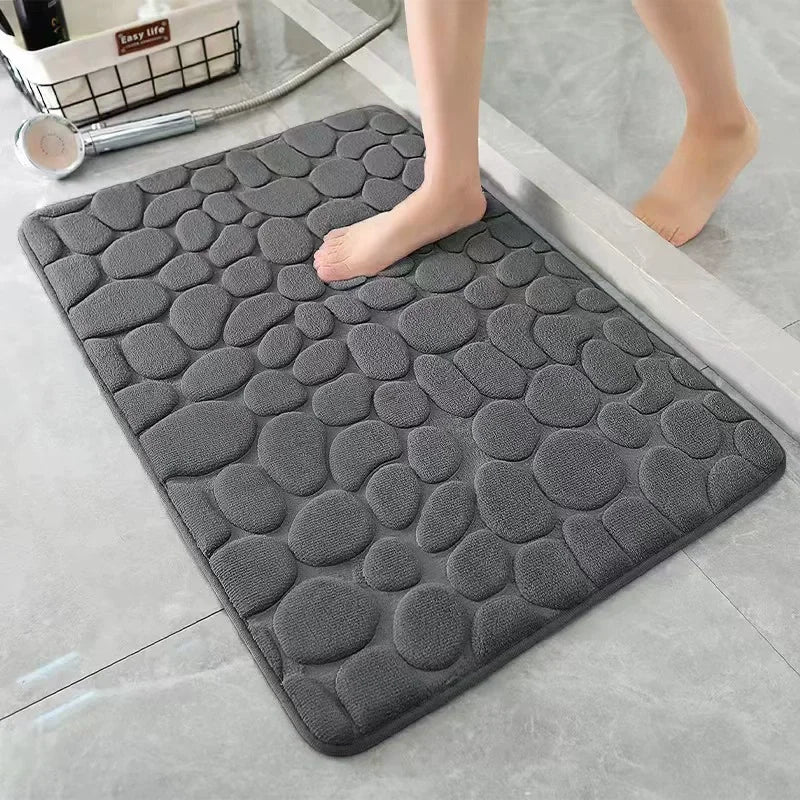 3D Bathroom Mat Non-Slip Pebble Embossed Absorbent Rug