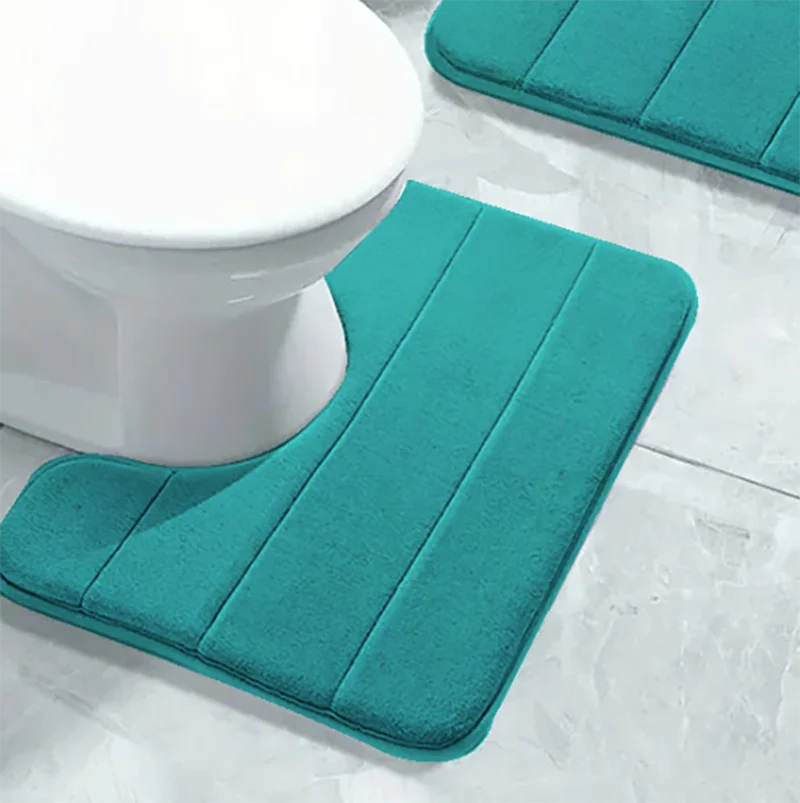 Pure Color Stripe Bathroom U-Mat, Soft Non-Slip Quick-Dry Toilet Carpet, Absorbent Shower Floor Mat