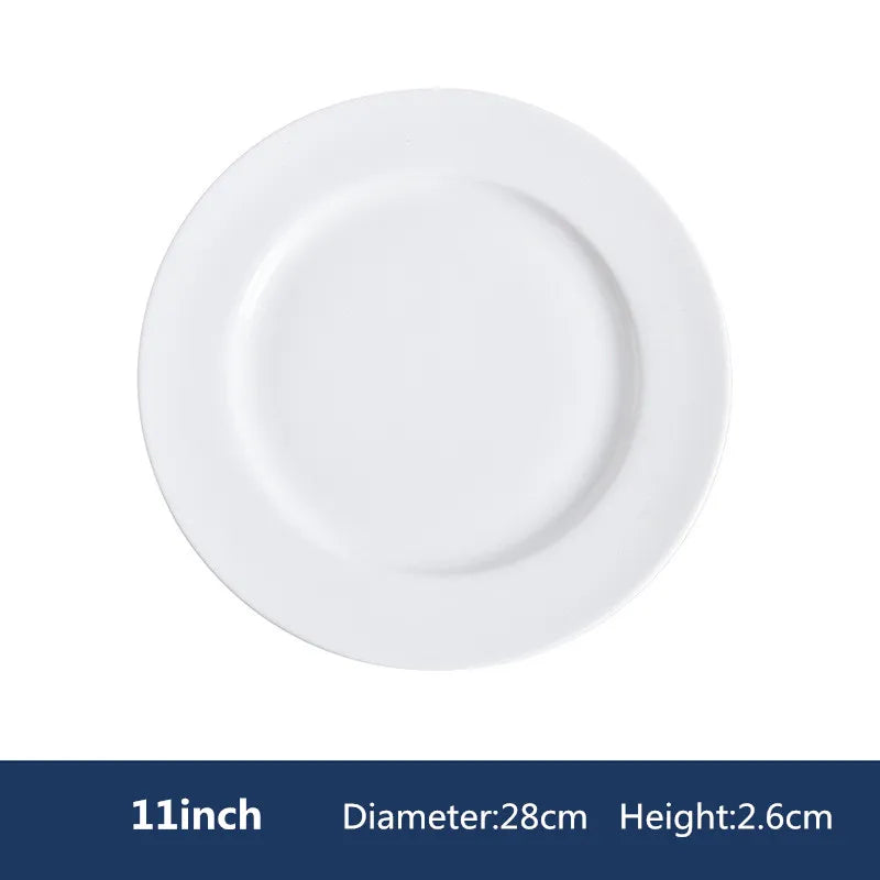 Round Ceramic Plate – Solid Porcelain Tableware for Home & Hotel
