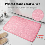 Memory Foam Embossed Velvet Bathroom & Living Room Mat – Non-Slip Cobblestone Floor Carpet