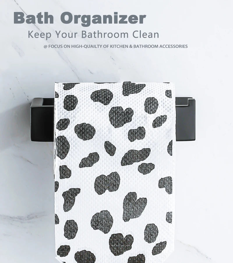Black Self-Adhesive Toilet Paper Holder Stainless Steel Wall Mount Tissue Roll Rack