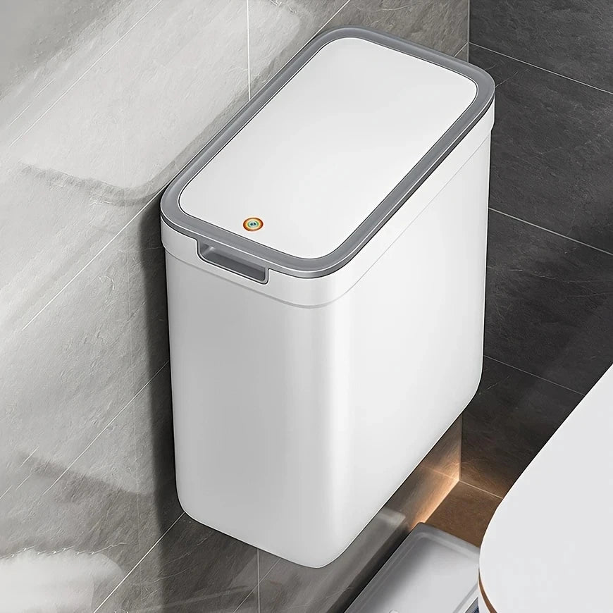 Touchless Bathroom Trash Can – Wall-Mounted, Odor-Sealing, Durable Plastic, Rectangular
