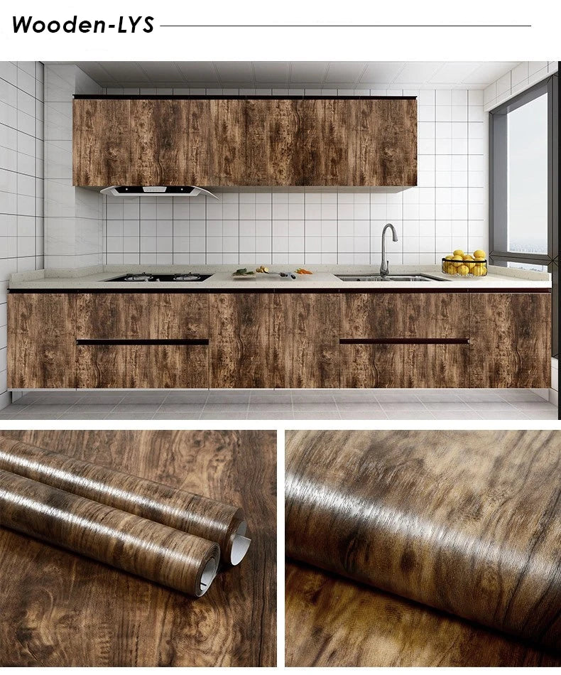PVC Vinyl Wood Grain Wallpaper Self-Adhesive Waterproof 60cm Roll