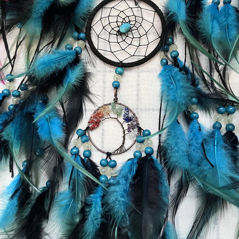 Auspicious Five Rings Dream Catcher Feather Wall Hanging Decor