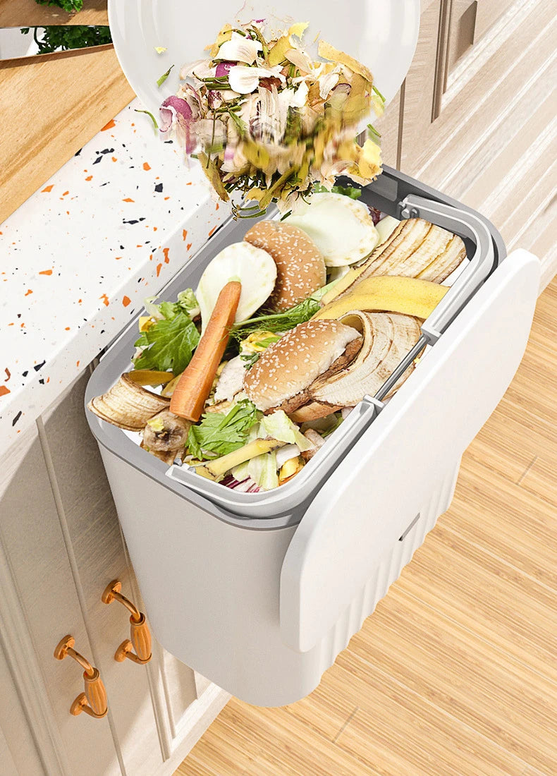 9L Wall-Mounted Trash Can with Lid, Kitchen & Bathroom Hanging Storage Bin, Smart Cabinet Garbage Holder