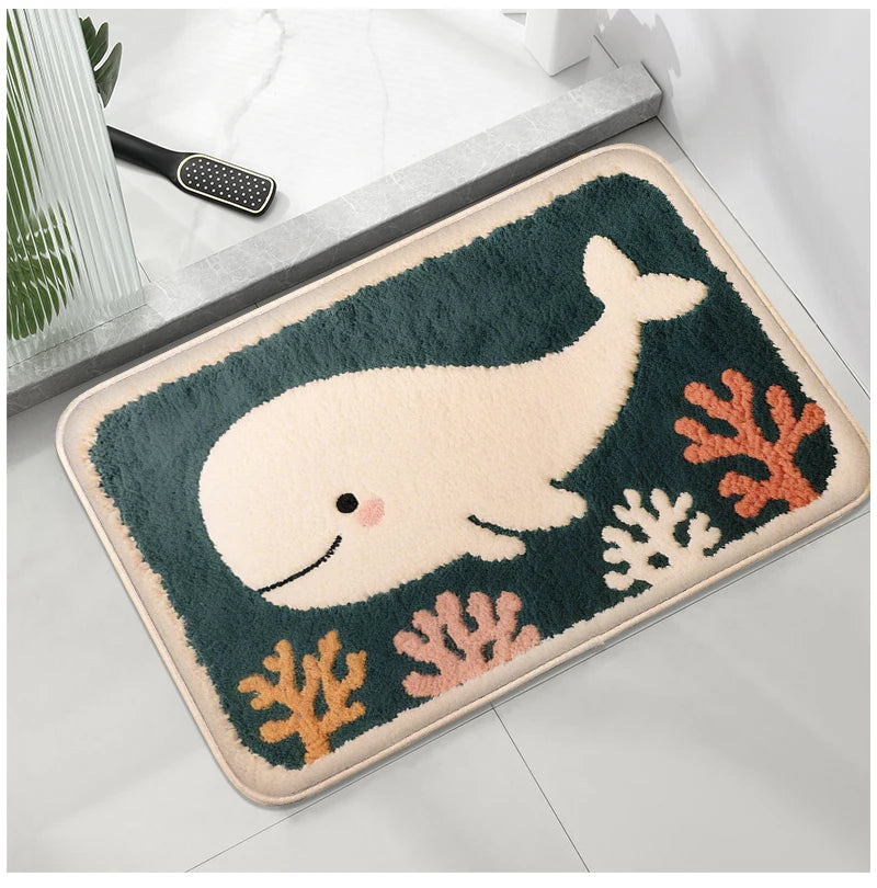 Cartoon Animal Bathroom Mat – Soft, Absorbent, Non-Slip Shower & Toilet Floor Rug for Kids