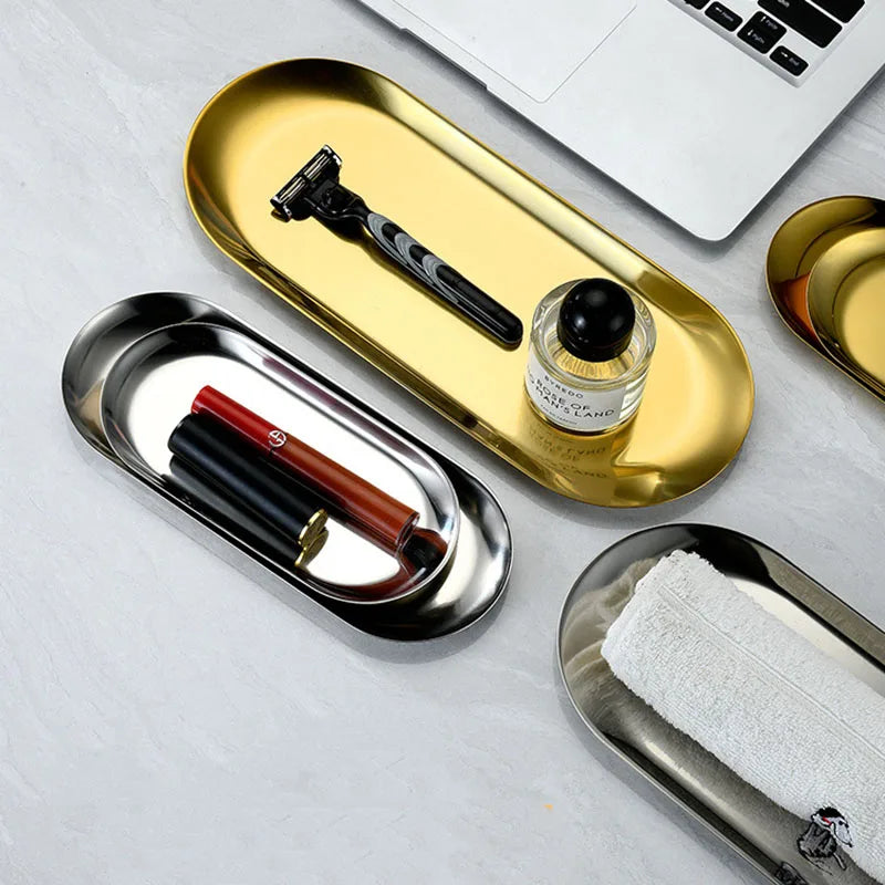 Oval Stainless Steel Dining & Dessert Plate – Gold & Silver Snack Tray