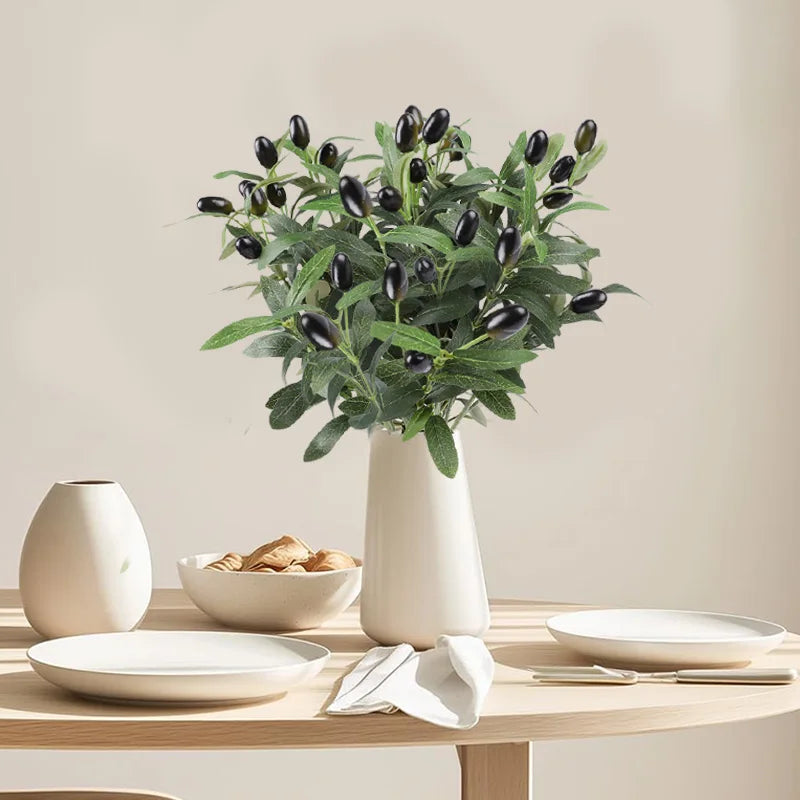 1/3/5Pcs Artificial Olive Leaves Tree Branch with Fruit