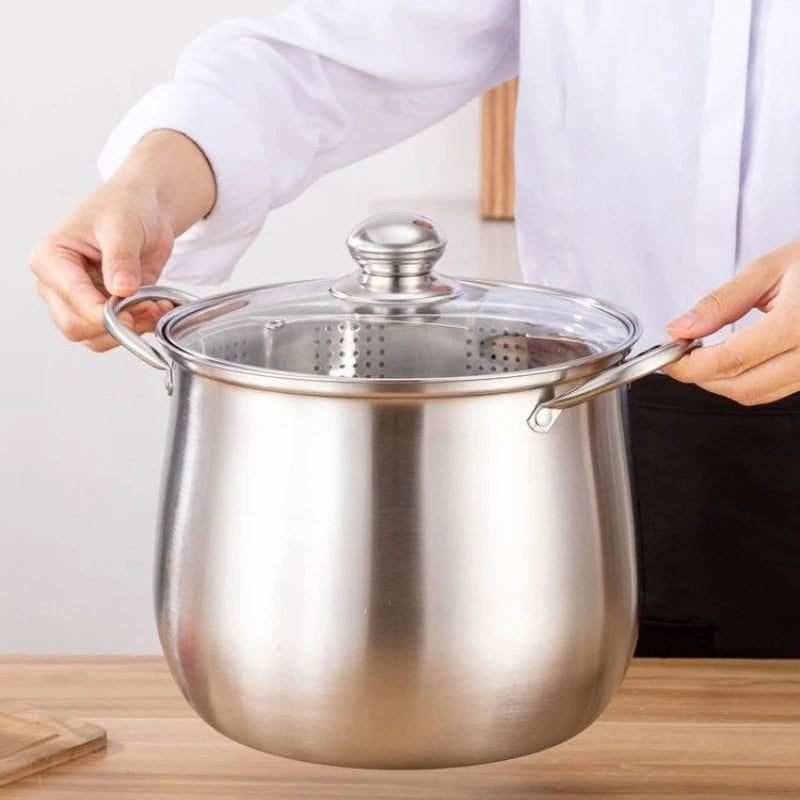22cm Stainless Steel Stock Pot with Glass Cover – Soup & Kitchen Tool
