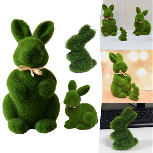 Artificial Moss Easter Bunny Figurine – Cute Foam Flocking Decoration
