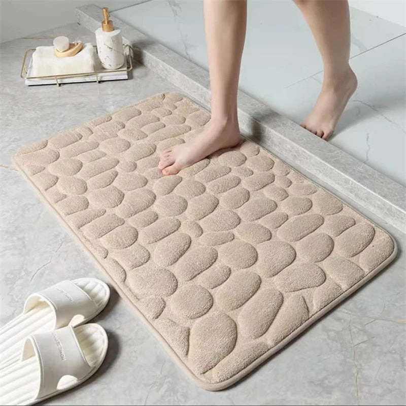 3D Bathroom Mat Non-Slip Pebble Embossed Absorbent Rug