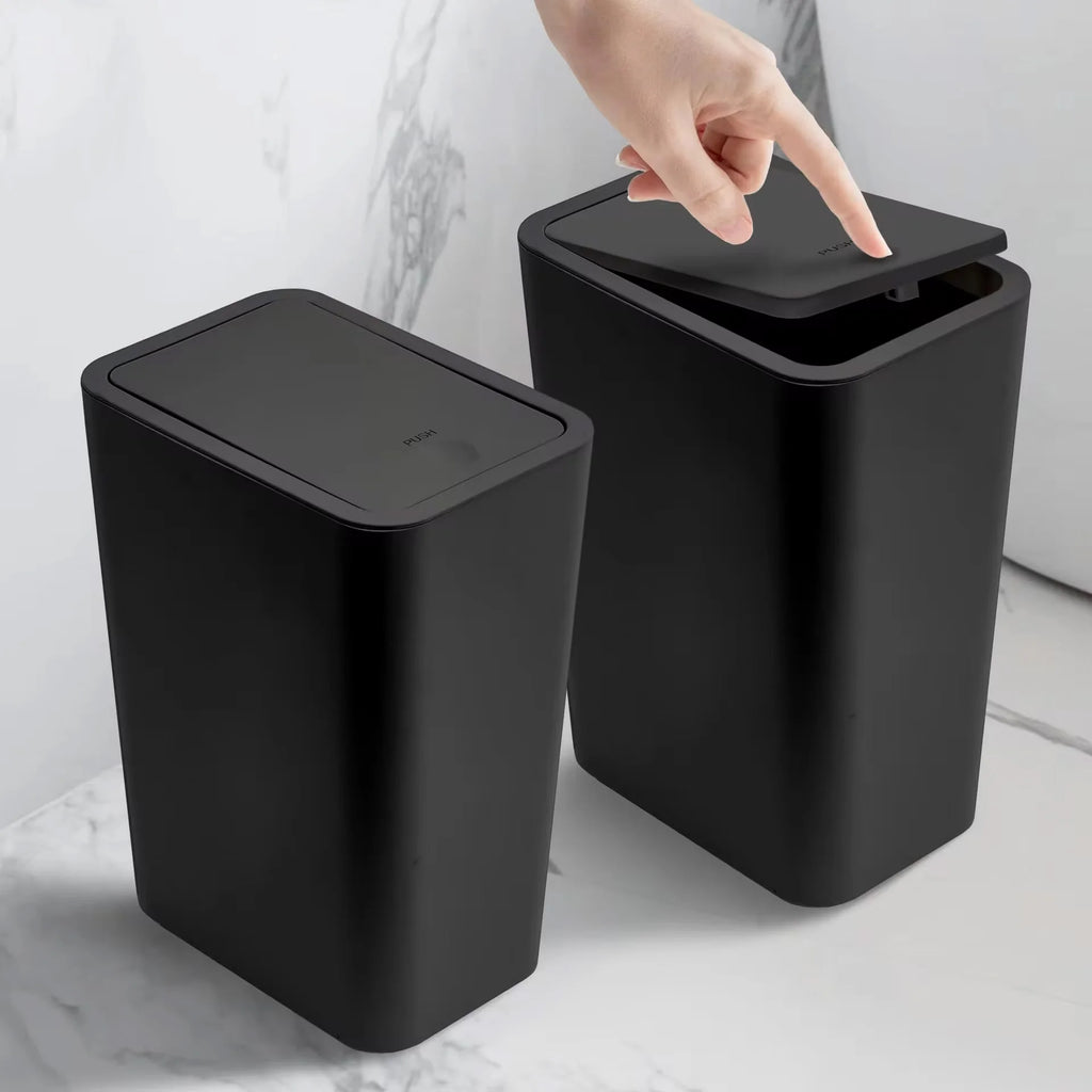 Bathroom Trash Can 10L – Small Plastic Garbage Bin with Press Lid for Toilet, Bedroom & Living Room