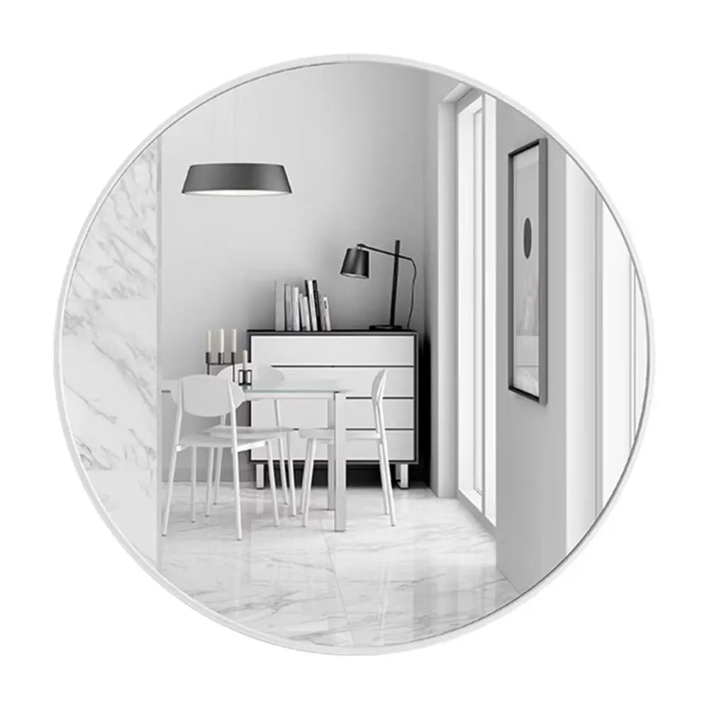 Sleek Round Wall Mirror in White Finish - 40cm Modern Design