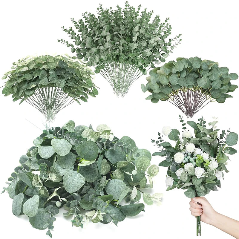 10/20/30Pcs Mixed Artificial Eucalyptus Leaves – Bulk Greenery