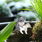 Cute Fishing Cat Figurine PVC Mini Animal Statue Modern Home Decor