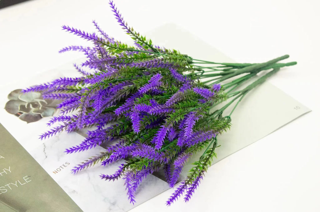 5-Branch Artificial Lavender – Plastic Faux Flowers for Home & Outdoor Decor