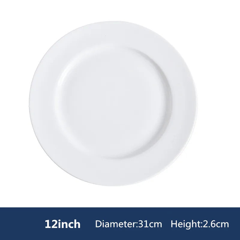 Round Ceramic Plate – Solid Porcelain Tableware for Home & Hotel
