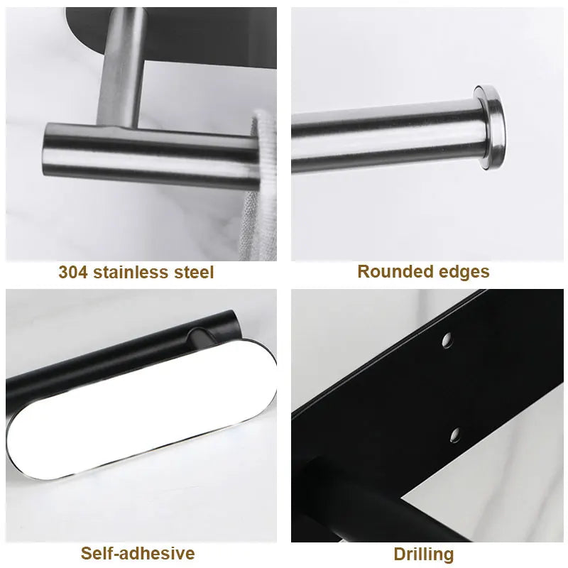 No-Drill Toilet Paper Holder Wall Mount Stainless Steel Easy Install Paper Roll Rack