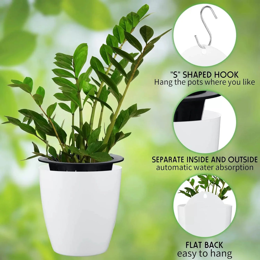 5-Pack Self-Watering Hanging Flower Pots with Rope