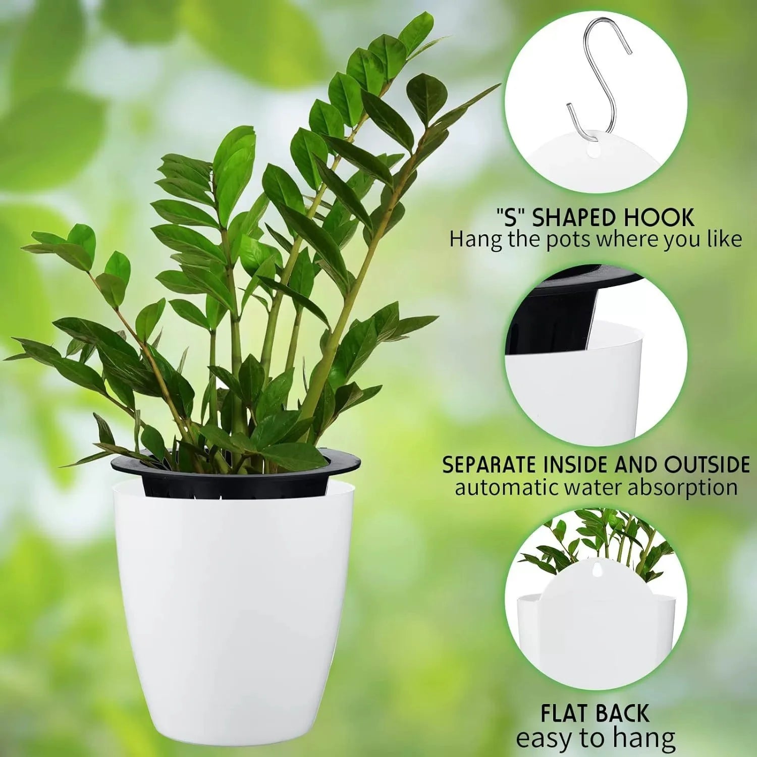 5-Pack Self-Watering Hanging Flower Pots with Rope