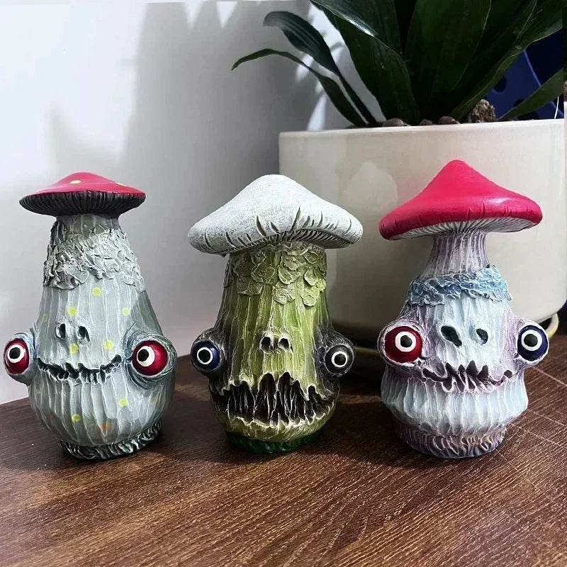 Funny Halloween Skull Mushroom Resin Sculpture Home & Garden Decor