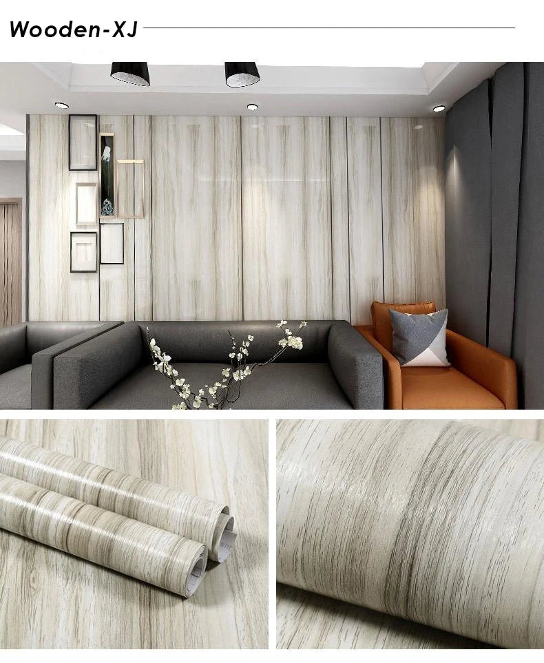 PVC Vinyl Wood Grain Wallpaper Self-Adhesive Waterproof 60cm Roll